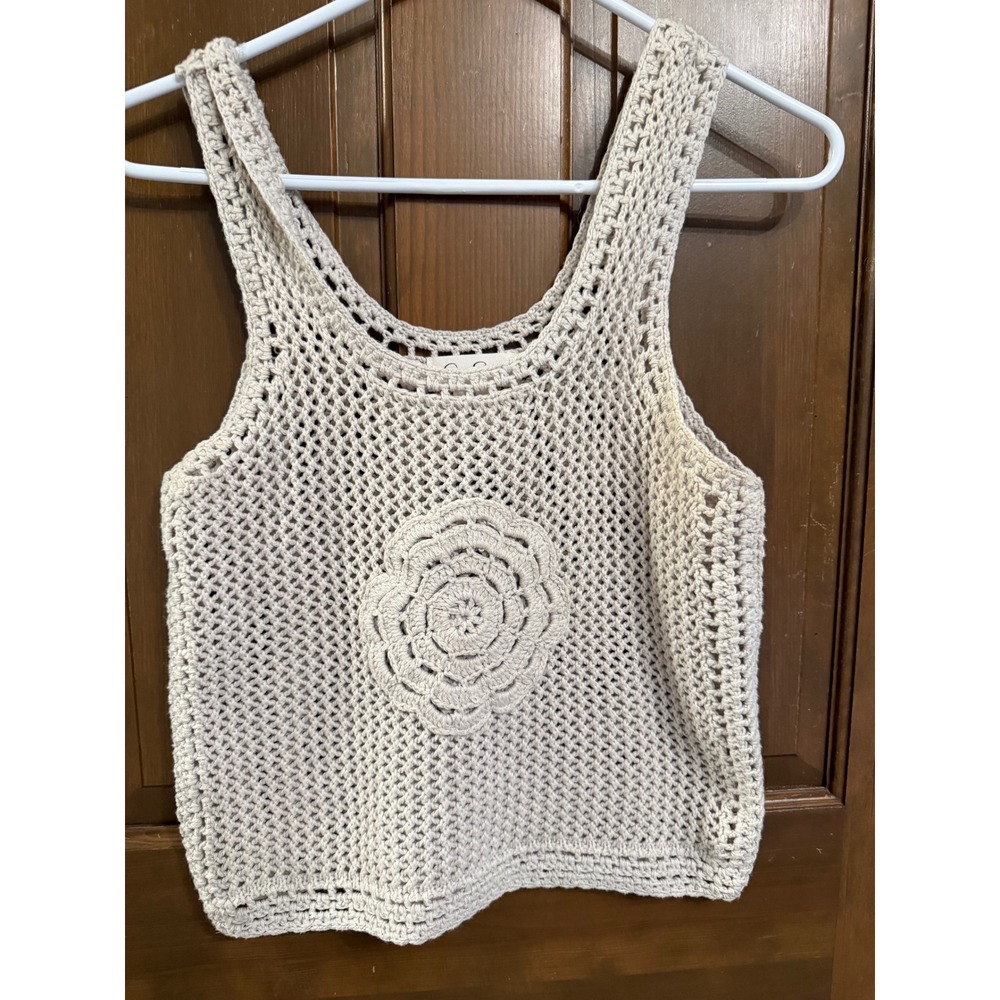 Jessica Simpson Womens Beige Crochet Knit Floral Rosette Tank Top Small S